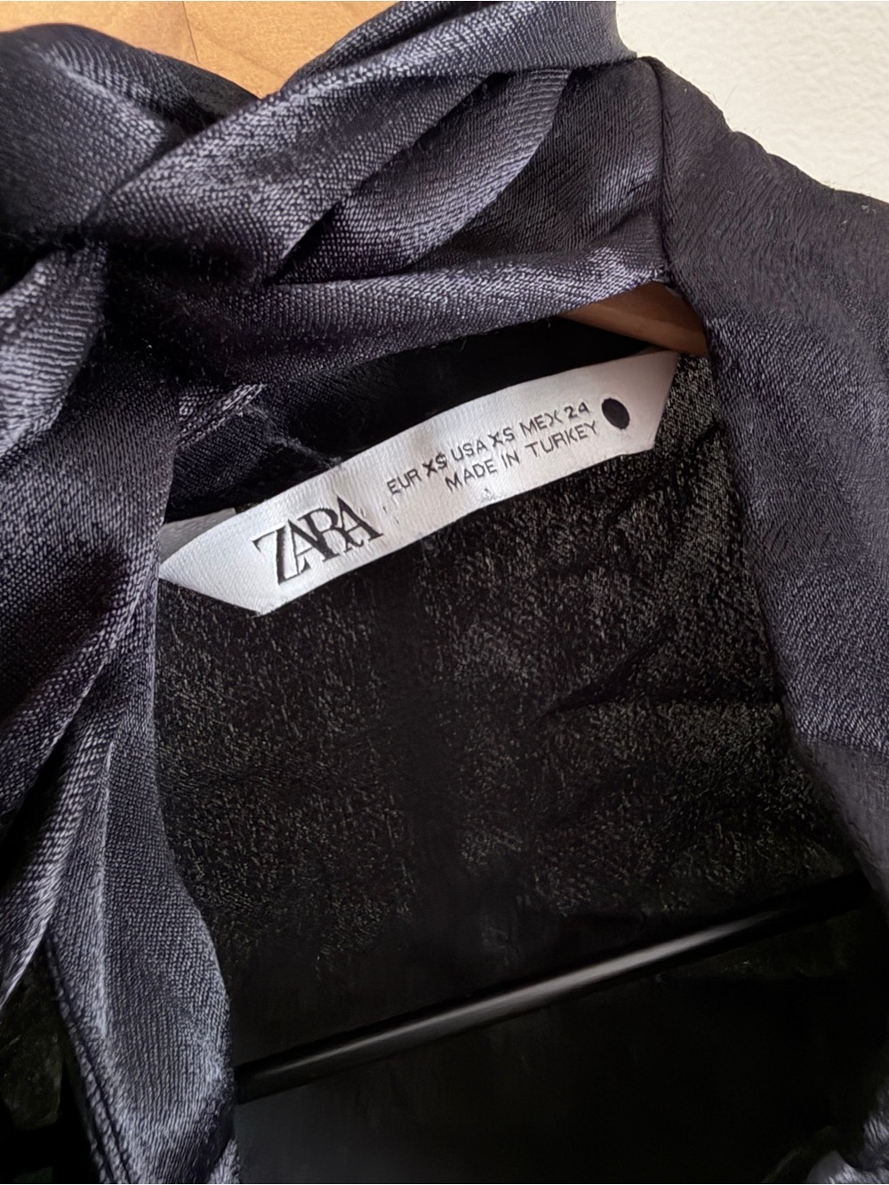Zara Black Satin Tie-Neck Blouse - Picture 3 of 4